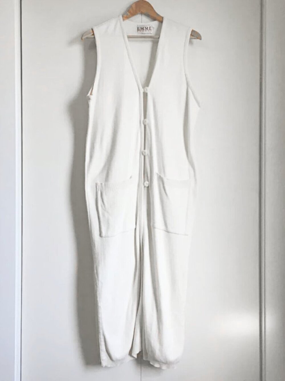 Vintage Emme Cream Knit Sleeveless Duster Vest Small